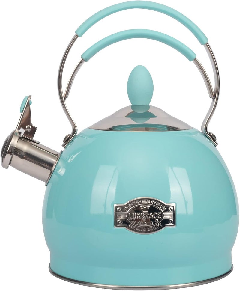 LUXGRACE Whistling Tea Kettle Stainless Steel Teapot, Teakettle for Stovetop Induction Stove Top, Fast Boiling Heat Water Tea Pot 2.6 Quart - Image 1