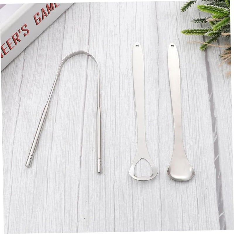 3Pcs Silver Tongue Scraper And Oral Brush Set For Fresh Breath - Image 3