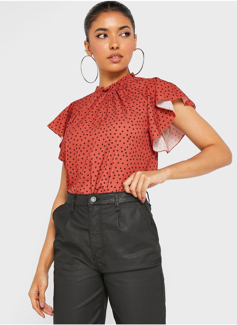 boohoo Polka Dot Frill Sleeve Top  - Image 1