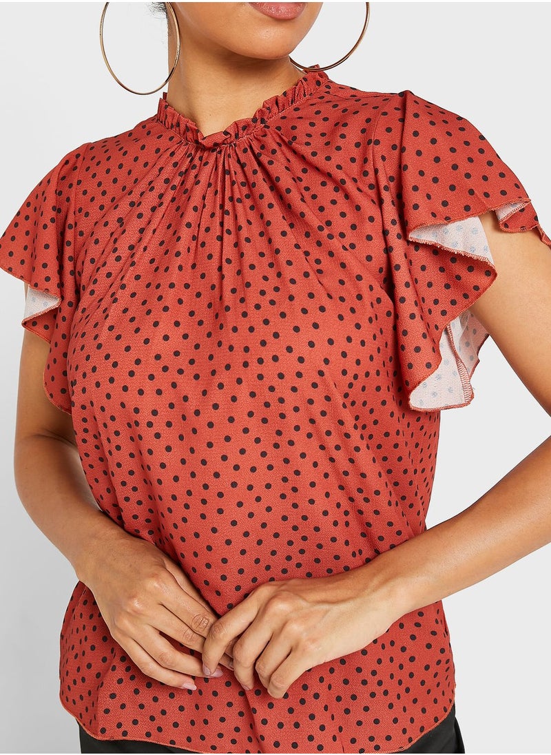 boohoo Polka Dot Frill Sleeve Top  - Image 3
