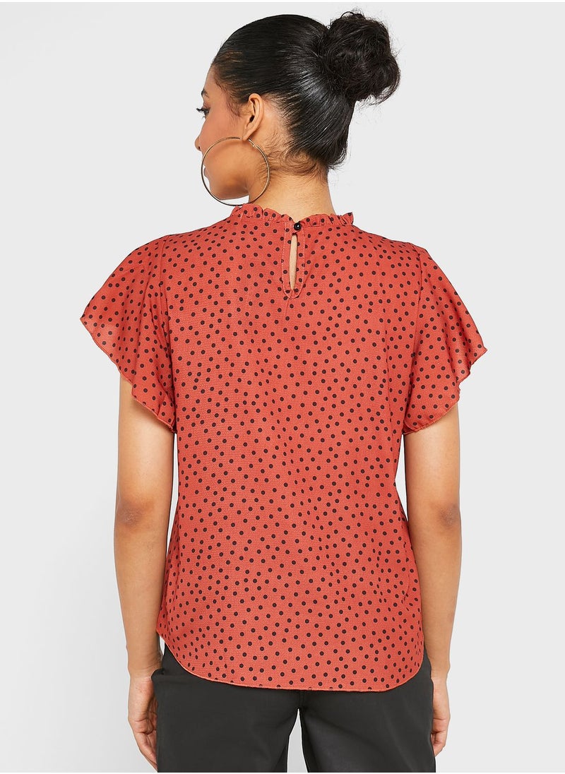 boohoo Polka Dot Frill Sleeve Top  - Image 2