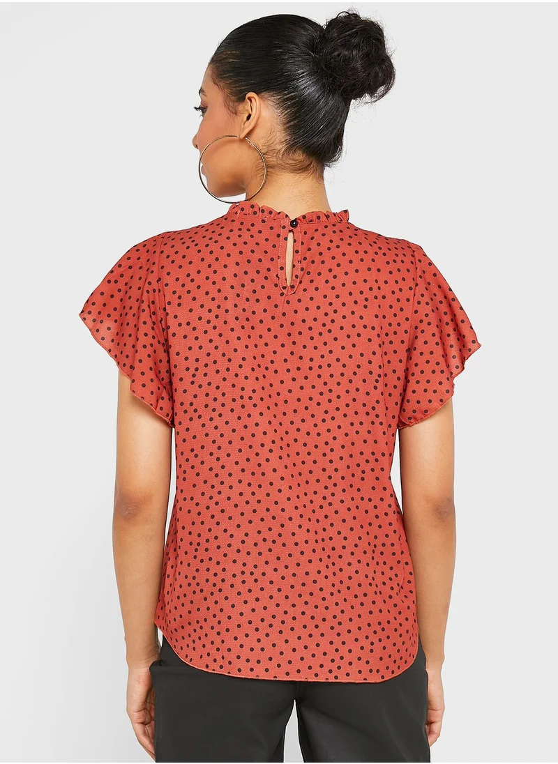 boohoo Polka Dot Frill Sleeve Top