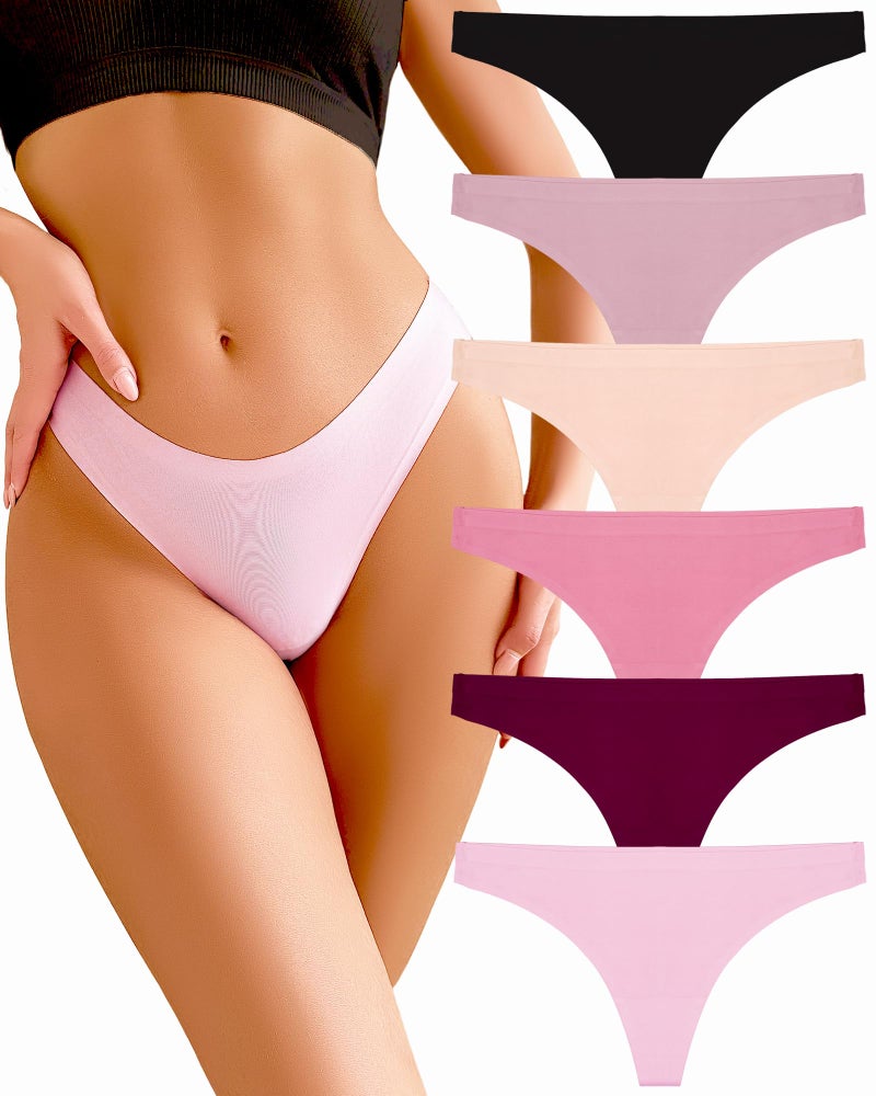 FINETOO 6 Pack Thongs for Women Seamless Hipster Low Rise Breathable Invisible Panties No Show Underwear XS-XL (L) - Image 1
