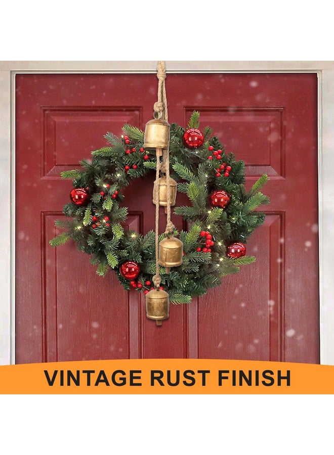 DIYANA IMPEX Christmas Bells - 4 Vintage Cluster Cow Bells on Rope, Hanging Decorative for Wall, Bedroom, Living Room, Door, Harmony Handmade Rustic (Gold) - Image 3