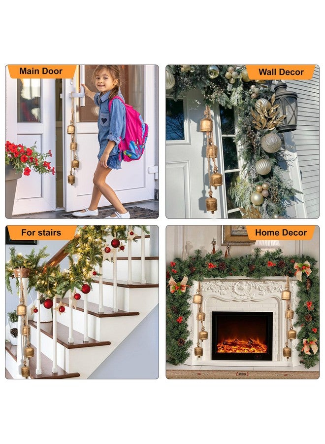 DIYANA IMPEX Christmas Bells - 4 Vintage Cluster Cow Bells on Rope, Hanging Decorative for Wall, Bedroom, Living Room, Door, Harmony Handmade Rustic (Gold) - Image 1
