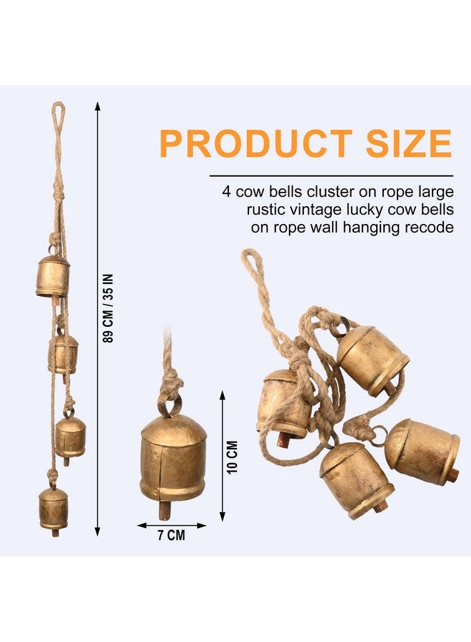 DIYANA IMPEX Christmas Bells - 4 Vintage Cluster Cow Bells on Rope, Hanging Decorative for Wall, Bedroom, Living Room, Door, Harmony Handmade Rustic (Gold) - Image 4