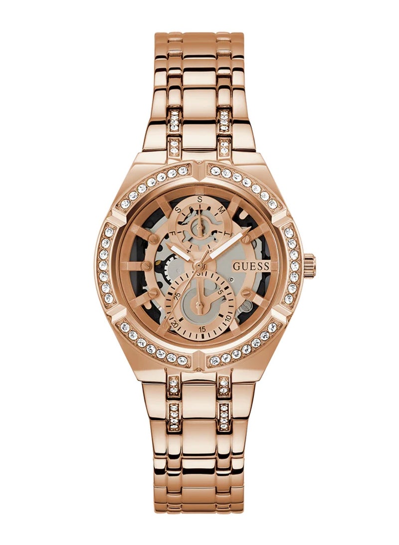GUESS ساعة نسائية أنالوج متعددة الوظائف باللون الذهبي الوردي GW0604L3 - 36 مم - Image 1