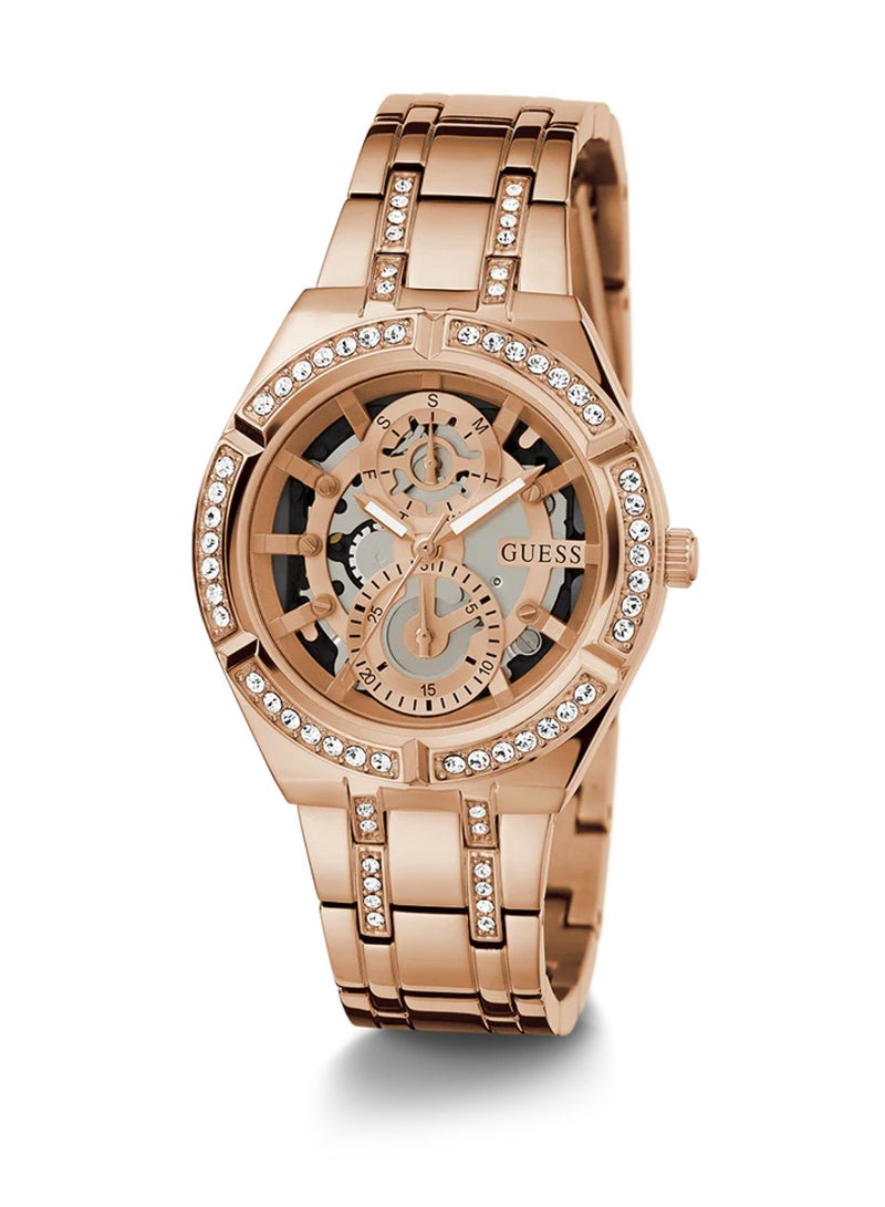 GUESS ساعة نسائية أنالوج متعددة الوظائف باللون الذهبي الوردي GW0604L3 - 36 مم - Image 5