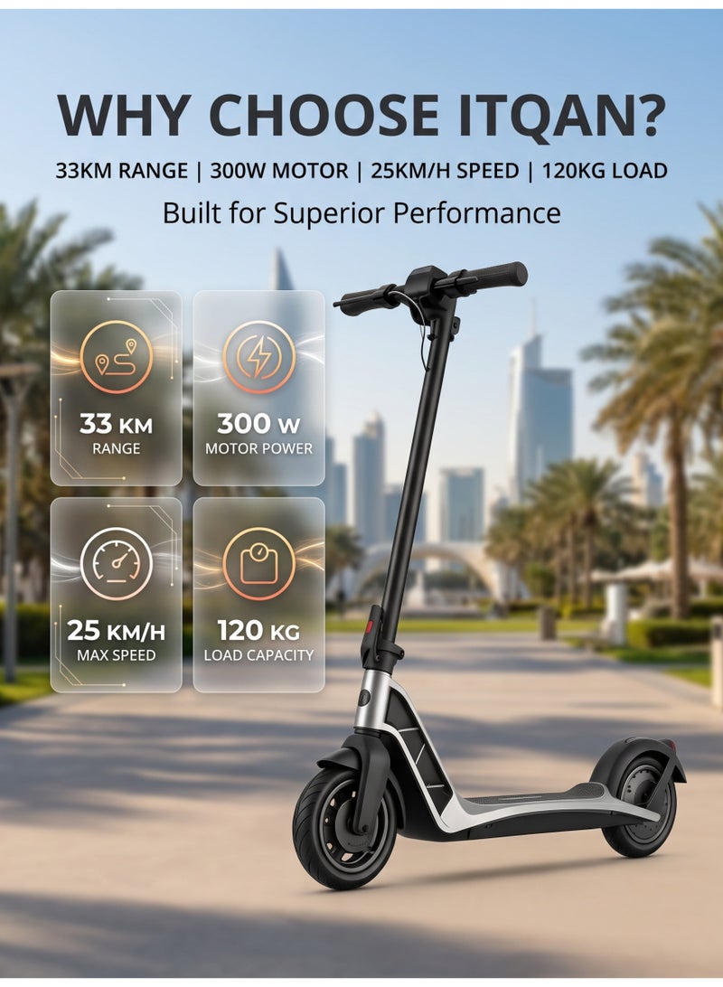 ITQAN RASEEL Portable E scooter、E-bike with an alumin00um alloy body, foldable dual-wheel design, equipped with an eco-friendly lead-acid battery that supports fast charging, 10-inch durable inflatable tires, maximum power of 300 watts, and a load capacity of 120 kg. - Image 3
