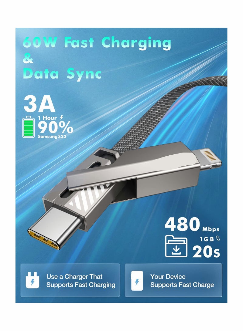 Zikra USB C Cable Fast Cable 60W Fast Charging Data Sync Flat Braided Anti Tangle Fit for iPhone Charger Cord with Velcro Multi Charging Cable - Image 4