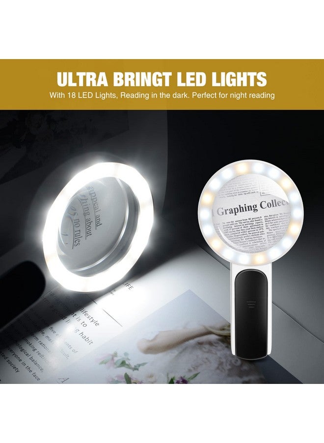 JMH Magnifying Glass With Light 30X Handheld Large Magnifying Glass 18Led Cold And Warm Light With 3 Modes Illuminated Lighted Magnifier For Seniors Reading Inspection Coins Jewelry Exploring - Image 5