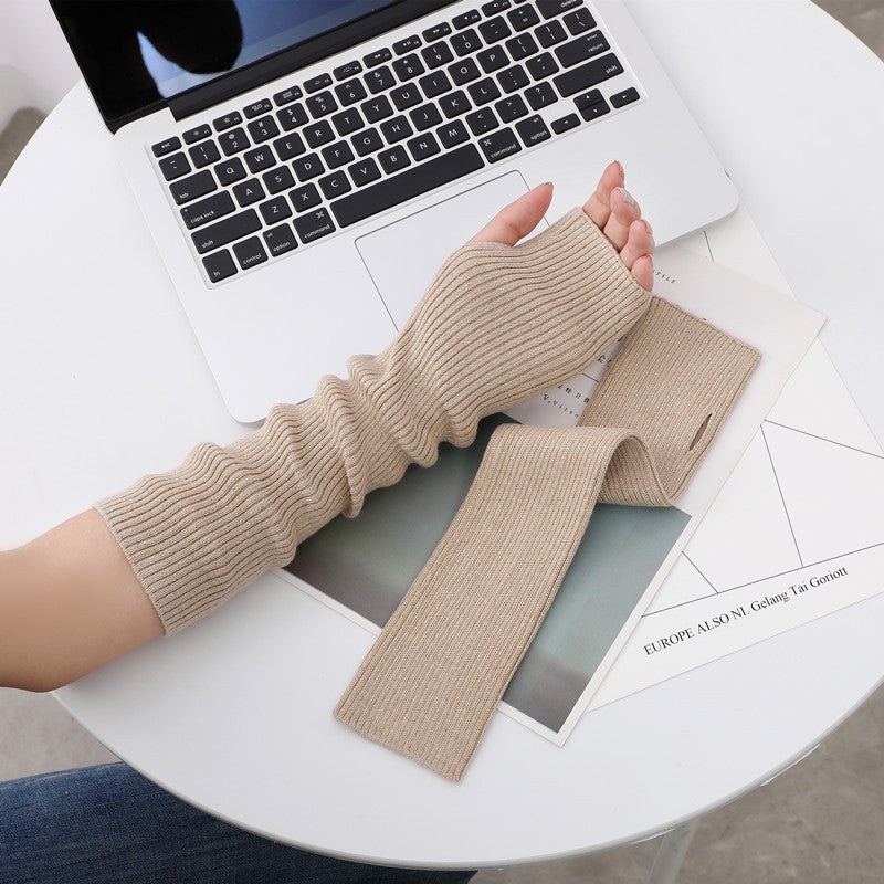 Fashion Knitted Fingerless Long Arm Warmers CAMEL 