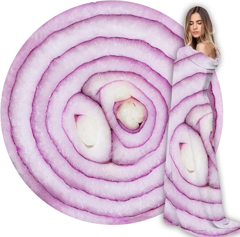 Abaysto Funny Onion Blanket for Adult and Kids, Soft and Comfortable Flannel Round Novelty Food Blanket for Bedding, Giant Food Blanket Gifts for Crib, Sofa, Outdoors 150CM - Image 1