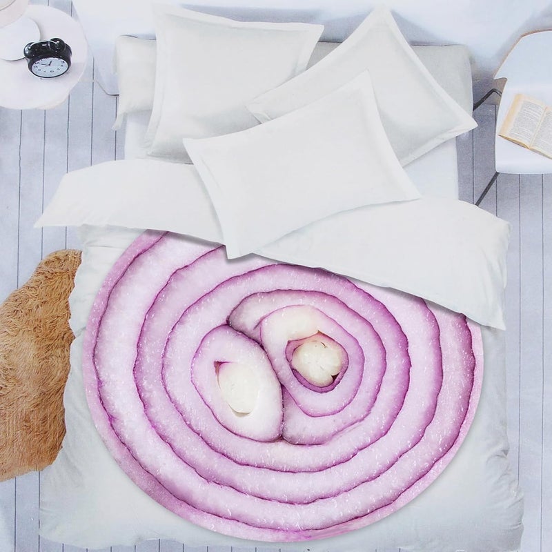 Abaysto Funny Onion Blanket for Adult and Kids, Soft and Comfortable Flannel Round Novelty Food Blanket for Bedding, Giant Food Blanket Gifts for Crib, Sofa, Outdoors 150CM - Image 3