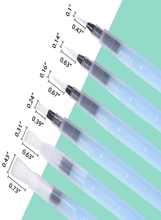 Wisdompro 6 Pcs Refillable Water Color Brush Pens - Point & Flat Tips (Small, Medium, Large) - Blue - Water Soluble Colored Pencil & Powdered Pigment Paint - Light Blue - Image 3