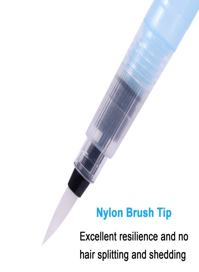 Wisdompro 6 Pcs Refillable Water Color Brush Pens - Point & Flat Tips (Small, Medium, Large) - Blue - Water Soluble Colored Pencil & Powdered Pigment Paint - Light Blue - Image 4