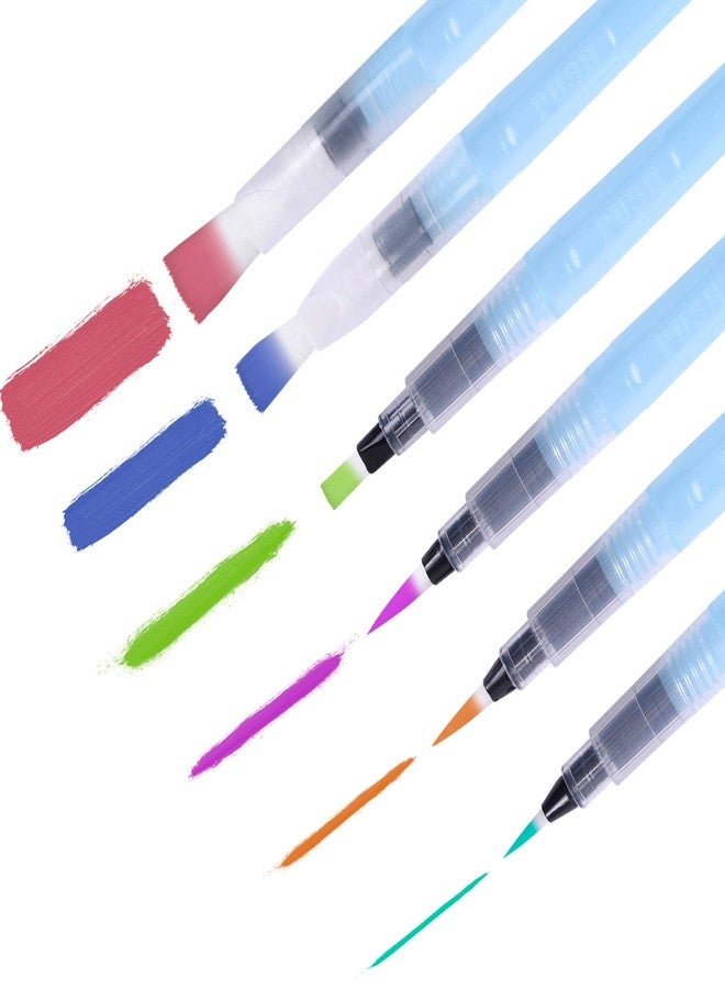 Wisdompro 6 Pcs Refillable Water Color Brush Pens - Point & Flat Tips (Small, Medium, Large) - Blue - Water Soluble Colored Pencil & Powdered Pigment Paint - Light Blue - Image 2