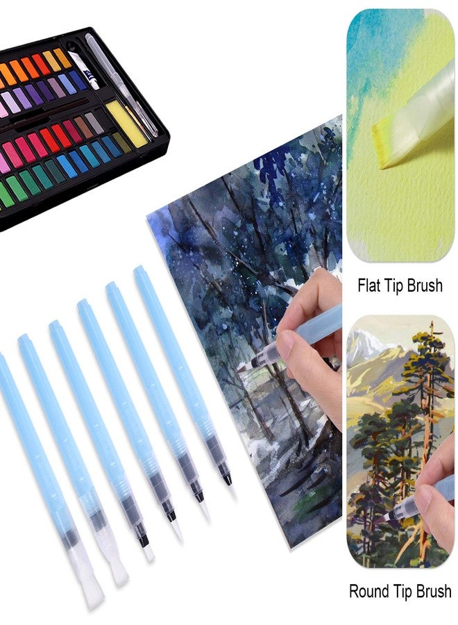 Wisdompro 6 Pcs Refillable Water Color Brush Pens - Point & Flat Tips (Small, Medium, Large) - Blue - Water Soluble Colored Pencil & Powdered Pigment Paint - Light Blue - Image 5