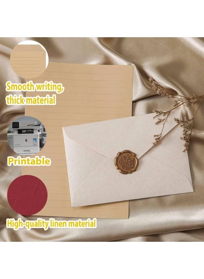 مجموعة أدوات مكتبية وأظرف منقوشة، تحتوي على 6 أظرف منقوشة، و20 قطعة من ورق الكرافت، و6 ملصقات شمعية لكتابة الرسائل، وحفلات الزفاف، والدعوات، وحفلات التخرج (بيج) - Image 3