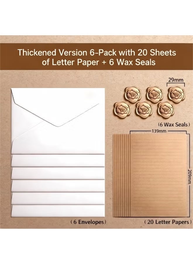 32Pcs This Stationery and Textured Envelope Set Includes 6 Textured Envelopes, 20 Pieces of Kraft Paper and 6 Wax Seal Stickers。Suitable for Letter Writing, Weddings, Invitations, Graduations, And Other Occasions (Beige) - Image 2