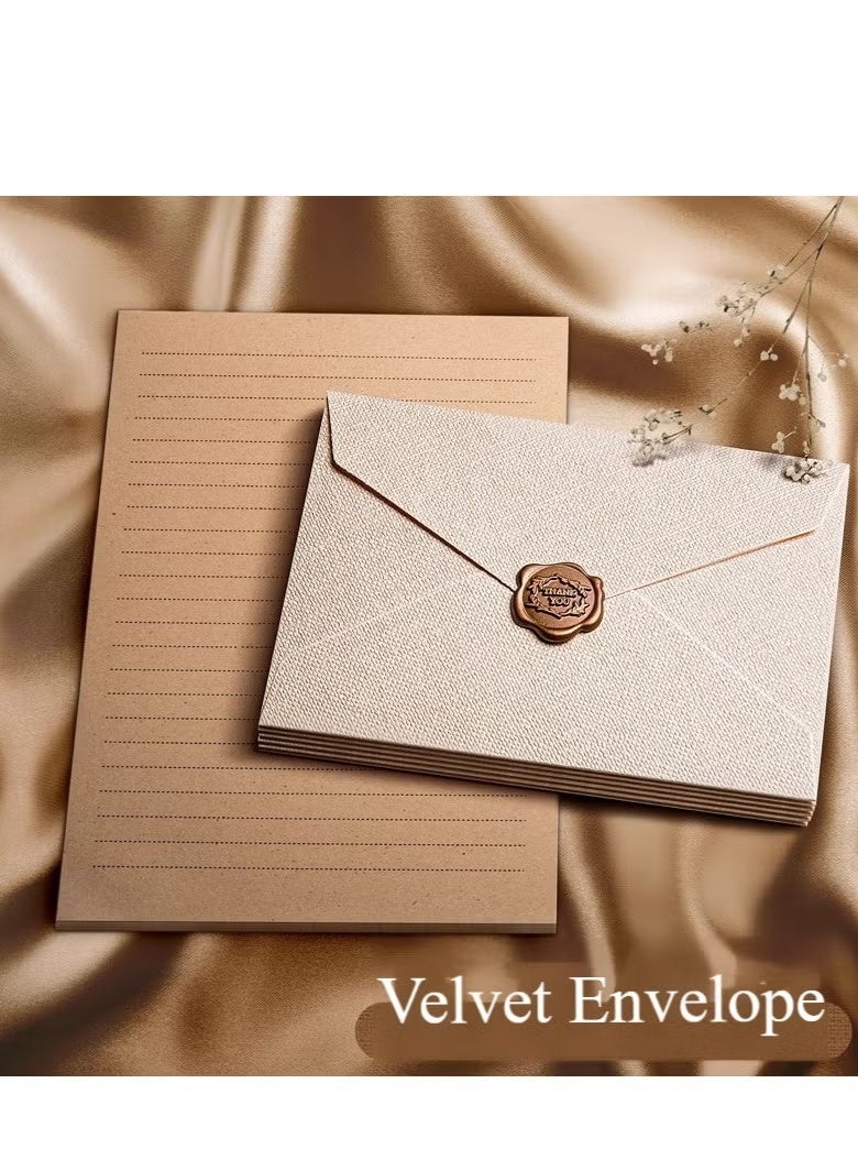 32Pcs This Stationery and Textured Envelope Set Includes 6 Textured Envelopes, 20 Pieces of Kraft Paper and 6 Wax Seal Stickers。Suitable for Letter Writing, Weddings, Invitations, Graduations, And Other Occasions (Beige) - Image 1
