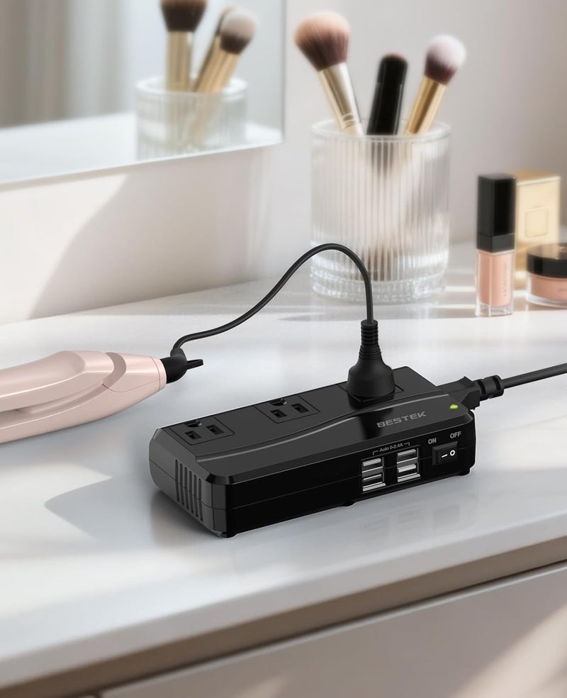 BESTEK محول سفر عالمي 220 فولت إلى 110 فولت مع محول جهد 6A و 4 منافذ USB وشاحن عالمي للمقابس (أسود) - Image 5