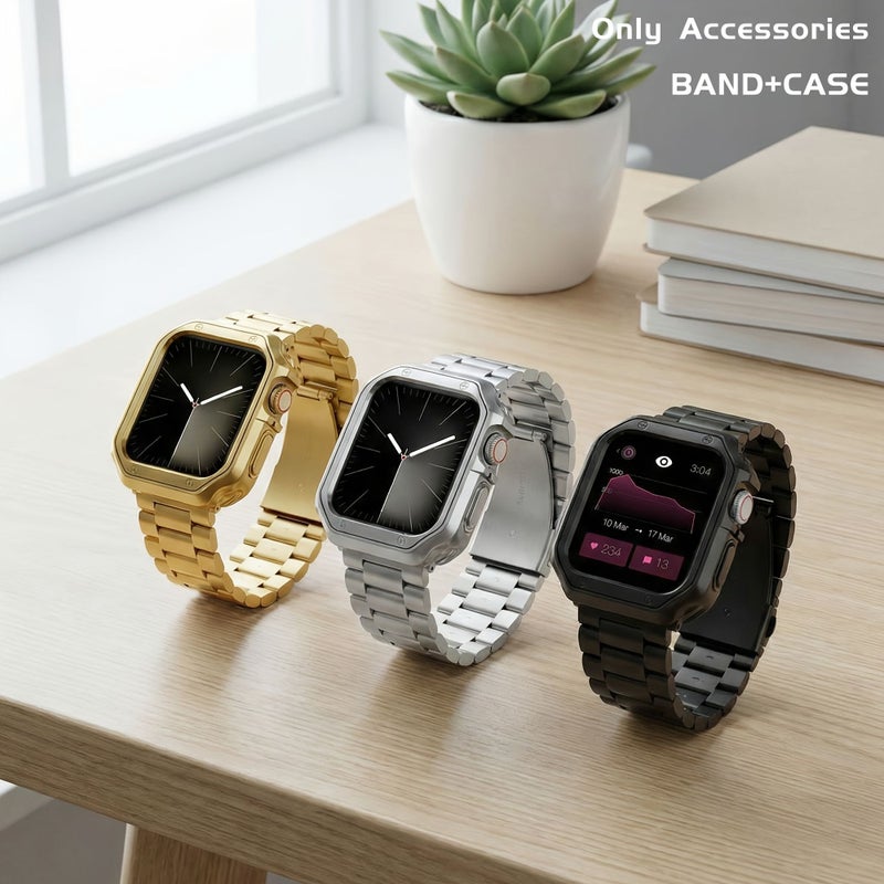 سوار معدني من الفولاذ المقاوم للصدأ باللون الأسود لساعة Apple Watch مقاس 38، 40، 41 ملم - Image 3
