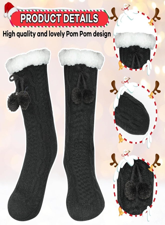 Lonfliness 2 pairs Women Slipper Fuzzy Grips Socks Fluffy Cozy Cabin Warm Winter Soft Thick Comfy Fleece Non Slip Home Socks for Women and Girls Christmas Gifts (Black) - Image 4