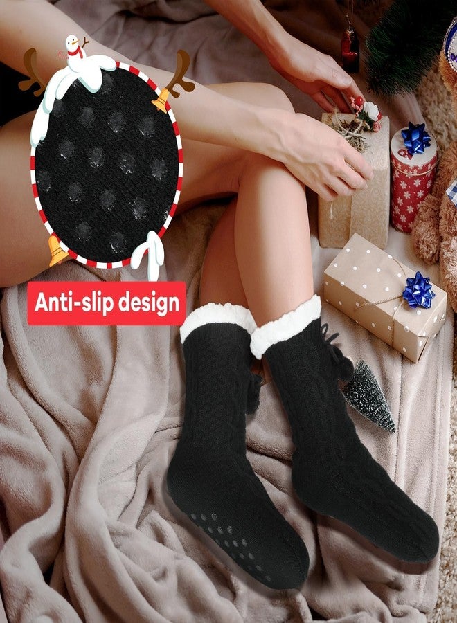 Lonfliness 2 pairs Women Slipper Fuzzy Grips Socks Fluffy Cozy Cabin Warm Winter Soft Thick Comfy Fleece Non Slip Home Socks for Women and Girls Christmas Gifts (Black) - Image 5