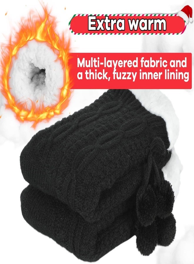 Lonfliness 2 pairs Women Slipper Fuzzy Grips Socks Fluffy Cozy Cabin Warm Winter Soft Thick Comfy Fleece Non Slip Home Socks for Women and Girls Christmas Gifts (Black) - Image 3