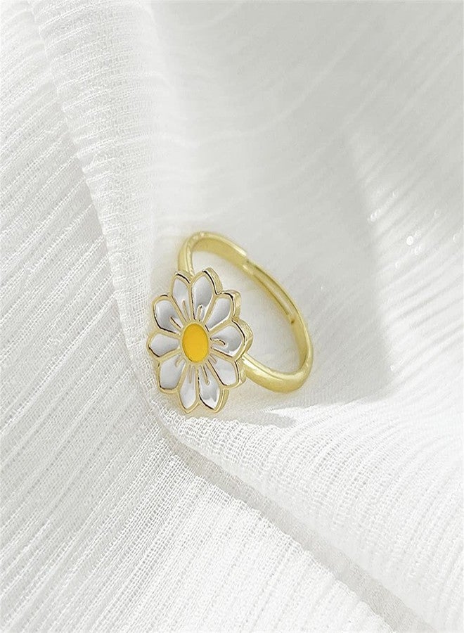 Pingyongchang Fidget Spinner Rings for Women Daisy Butterfly Adjustable Fidget Anxiety Ring Rotatable Calming Worry Meditation Ring Anxiety Stress Relief Ring-Flower - Image 2