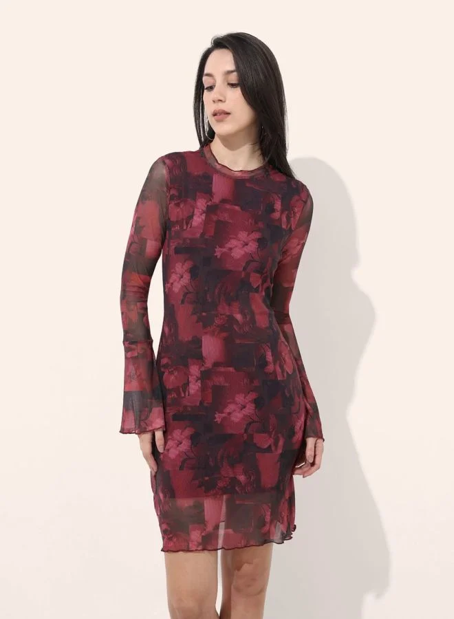 Freehand  Women Regular Fit Quirky Round Neck Long Sleeve Bodycon Dress for Women | Best Price UAE