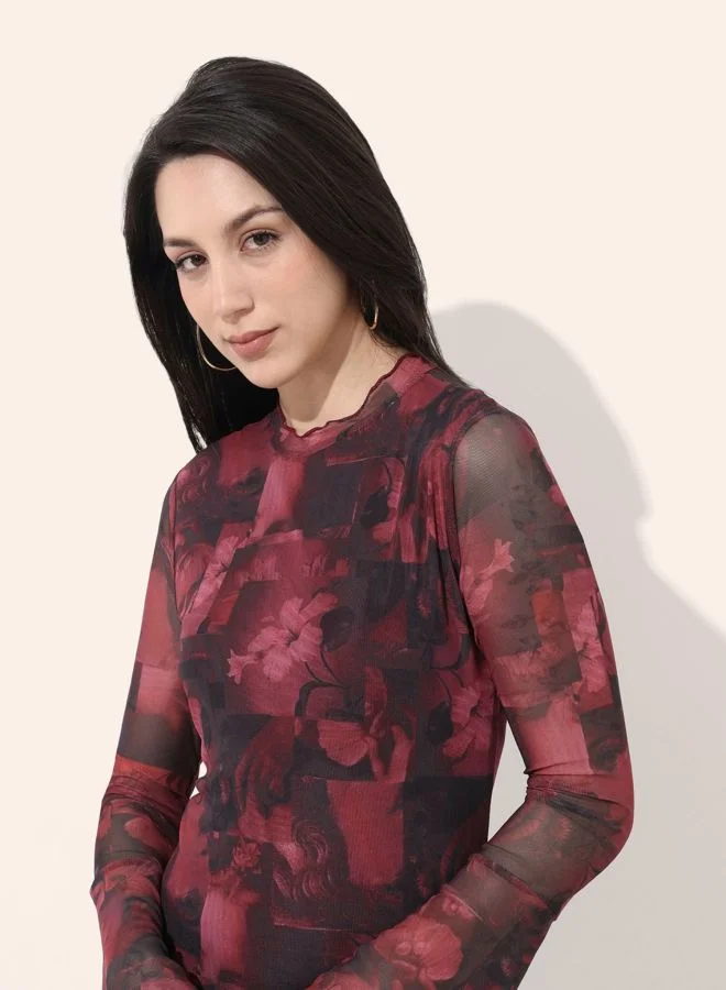 Freehand  Women Regular Fit Quirky Round Neck Long Sleeve Bodycon Dress for Women | Best Price UAE