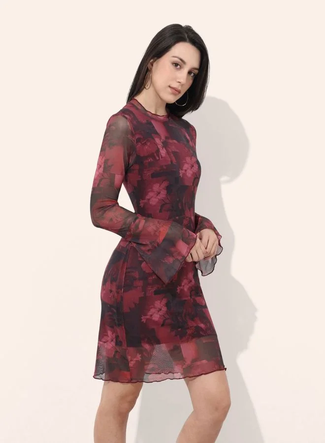 Freehand  Women Regular Fit Quirky Round Neck Long Sleeve Bodycon Dress for Women | Best Price UAE