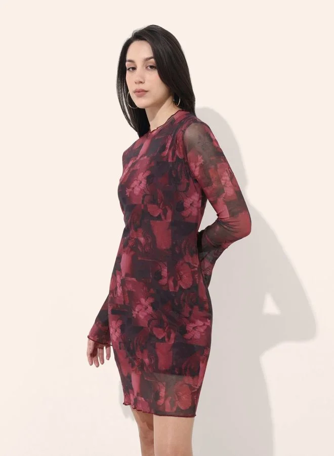 Freehand  Women Regular Fit Quirky Round Neck Long Sleeve Bodycon Dress for Women | Best Price UAE