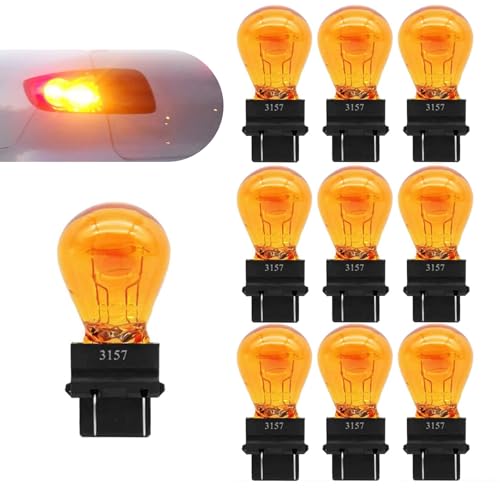Gseigvee Pack10 Car Brake Light 3157 Vehicle Turn Signal Bulb 12V 215W Dual Contact Automobile Lighting Accessories Universal for Most Cars Trucks and Vans Amber - Image 1