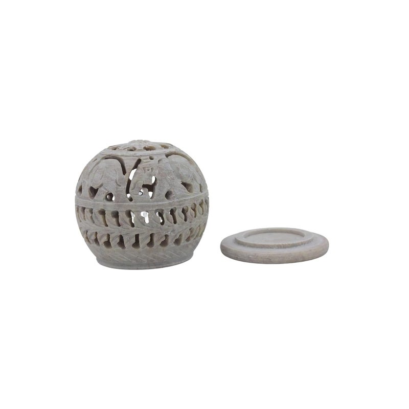 Natriel Elegant Soapstone TLight Holder Candle Holder Carvings Diwali Gift Aroma Oil Diffuser Decorative Showpiece Natural and Handmade Product from Artisan Elephant - Image 4