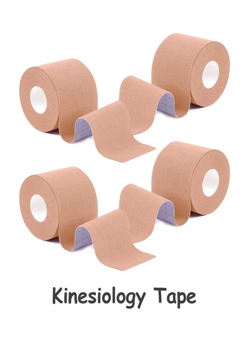 Arabest 4 Rolls Kinesiology Tape,Sweatproof,Elastic Athletic Tape for Muscle Pain Relief,5cm x 5 Meters Beige - Image 1