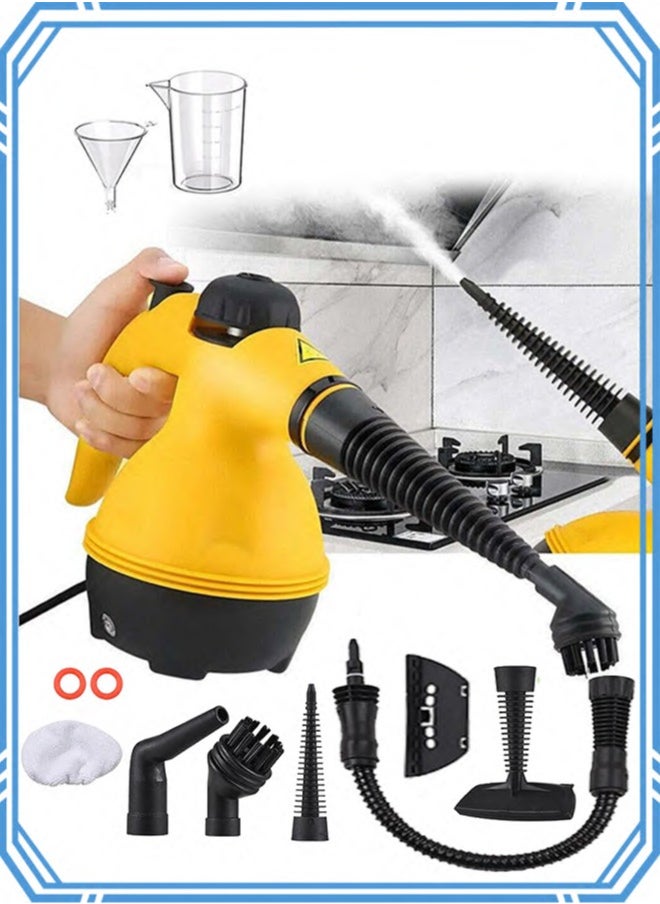 APEX Handheld Steam Cleaner for home, Steamer for Cleaning, Multipurpose Portable Steam Cleaners Use with Safety Lock and 10 Accessory Kit to Remove Grime, Grease, More, Save Time and Effort Yellow  - Image 1