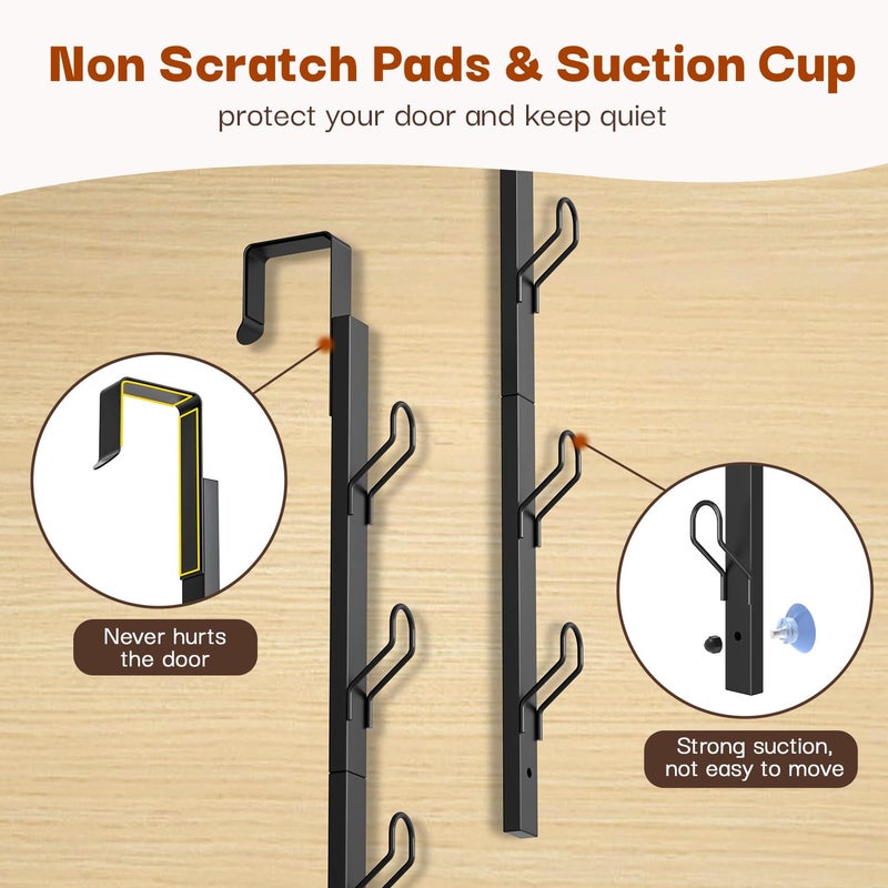 TOMIR Over The Door Hooks 2 Pack,12 Heavy Duty Towel Rack All Metal Coat Hanger for Jacket Robe Hat Purse Bags in Bathroom Bedroom Dorm, 28.3 Inches, Black - Image 3