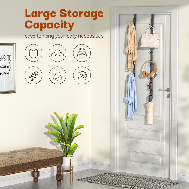 TOMIR Over The Door Hooks 2 Pack,12 Heavy Duty Towel Rack All Metal Coat Hanger for Jacket Robe Hat Purse Bags in Bathroom Bedroom Dorm, 28.3 Inches, Black - Image 5