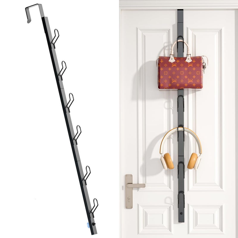 TOMIR Over The Door Hooks 2 Pack,12 Heavy Duty Towel Rack All Metal Coat Hanger for Jacket Robe Hat Purse Bags in Bathroom Bedroom Dorm, 28.3 Inches, Black - Image 1