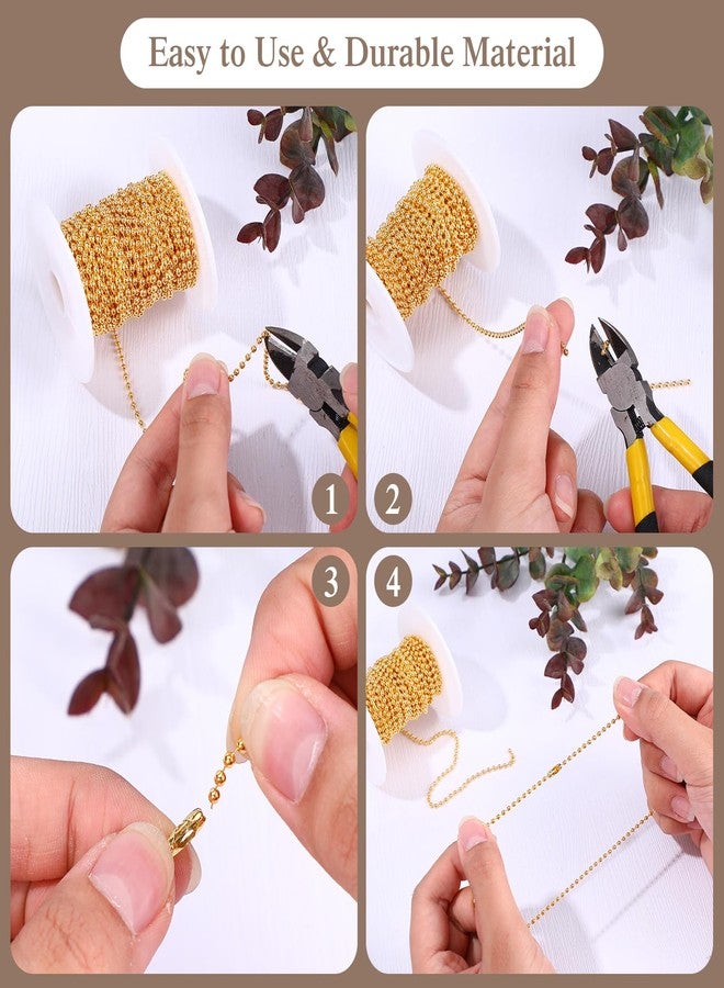 Canlierr 6 Pack Bead Chain 198 ft Ball Necklace Chains with 600 Pieces Matching Connectors Clasps for Jewelry Making, Necklace Hanging, Dog Tag, Bracelets, Keychain, DIY Crafts, 2.4 mm Diameter - Image 4