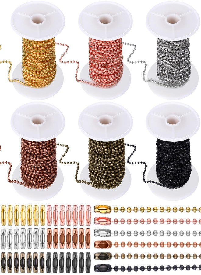 Canlierr 6 Pack Bead Chain 198 ft Ball Necklace Chains with 600 Pieces Matching Connectors Clasps for Jewelry Making, Necklace Hanging, Dog Tag, Bracelets, Keychain, DIY Crafts, 2.4 mm Diameter - Image 1