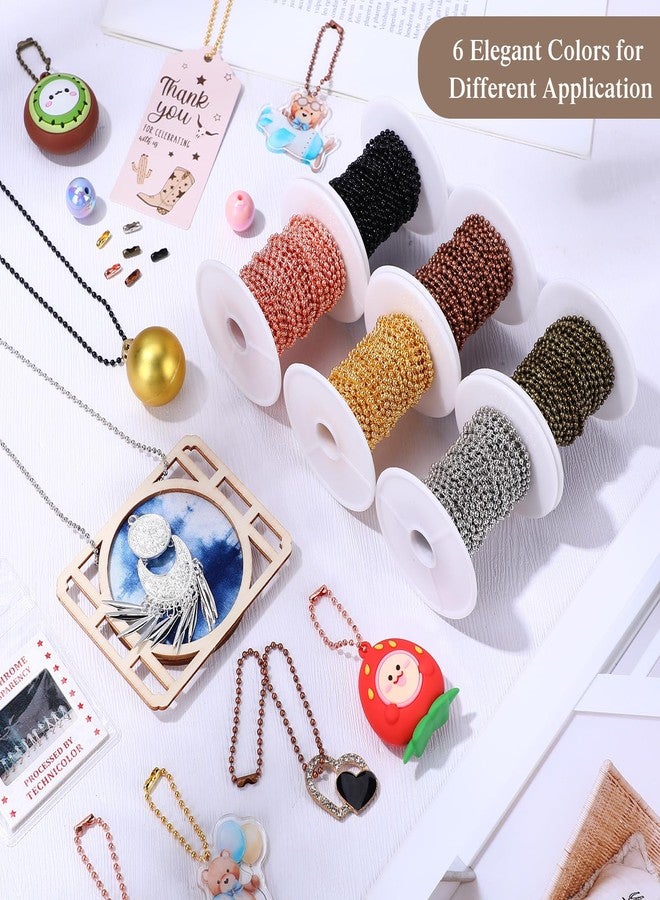 Canlierr 6 Pack Bead Chain 198 ft Ball Necklace Chains with 600 Pieces Matching Connectors Clasps for Jewelry Making, Necklace Hanging, Dog Tag, Bracelets, Keychain, DIY Crafts, 2.4 mm Diameter - Image 3