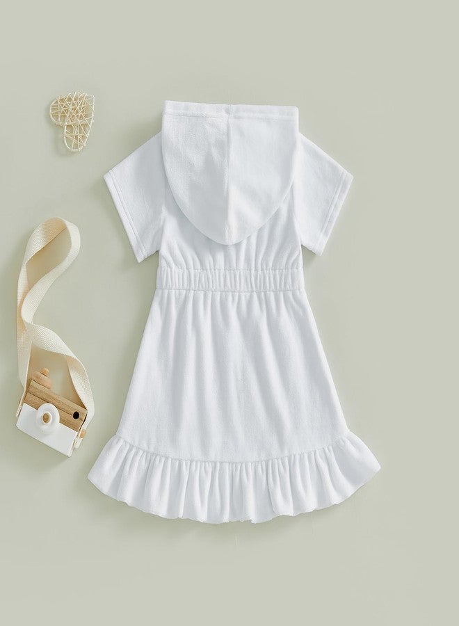 Multitrust Toddler Baby Girls Terry Swim Cover Up Ruffled Hooded Bathing Suit Coverup Zip Up Elastic Waist Beach Cover-Up (White, 1-2T) - Image 4