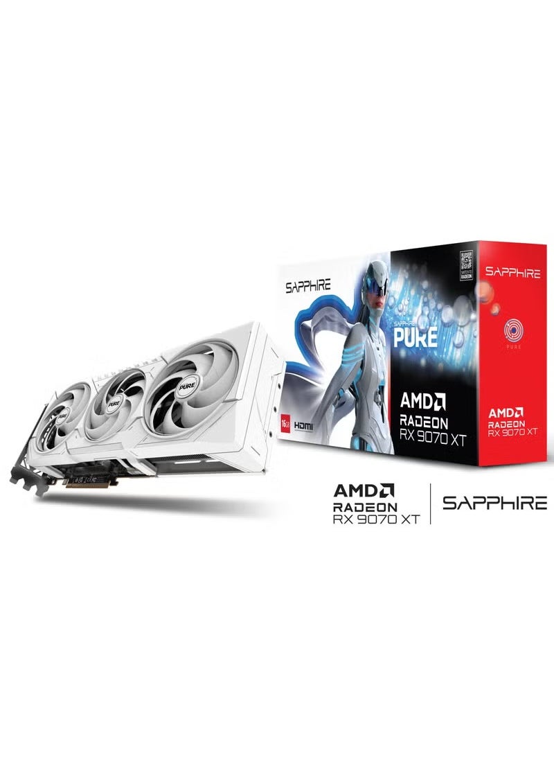 Sapphire - PURE AMD Radeon™ RX 9070 XT 16GB GDDR6 Graphics Card, 3010 MHz Boost Clock, 2460 MHz Game Clock, 4096 Stream Processors, 64 Compute Units, RDNA™ 4 Architecture, Tri-X Cooling, PCIe 5.0, 4K Display Support, AV1 Encode/Decode, AMD FidelityFX™, FreeSync™, ARGB Logo, 317W Power Consumption | 11348-02-20G - Image 1
