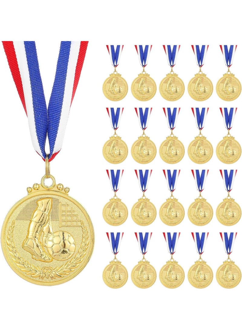 SYOSI Gold Award Medals, 20-Piece Soccer Medals Set with Ribbons, 2 Inch Metal Medals for Sports Prizes Team Awards Party Favors and Gifts for Players - Image 1