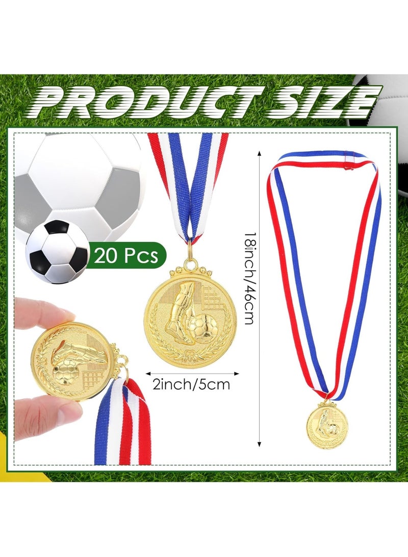 SYOSI Gold Award Medals, 20-Piece Soccer Medals Set with Ribbons, 2 Inch Metal Medals for Sports Prizes Team Awards Party Favors and Gifts for Players - Image 2