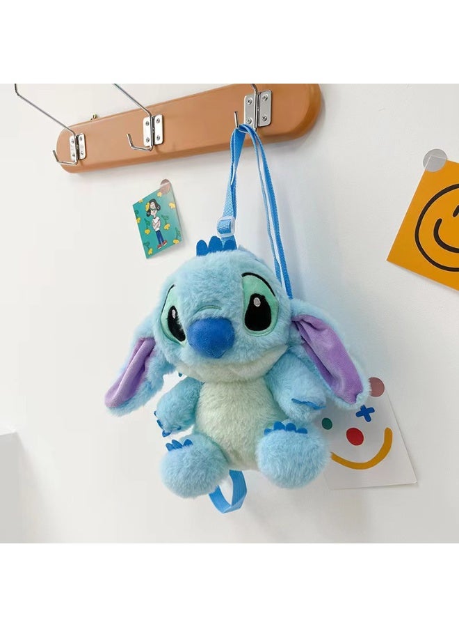 ستيتش حقيبة ظهر من القطيفة، دمية كرتونية، حقيبة ظهر مدرسية باللون الأزرق 28 سم - Image 1